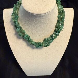 Green Aventurine Nugget Bead Necklace Sterling Silver 28" Long Triple Strand 925